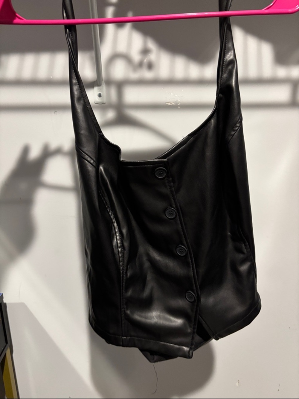 Black Faux Leather Button-Front Tank Top